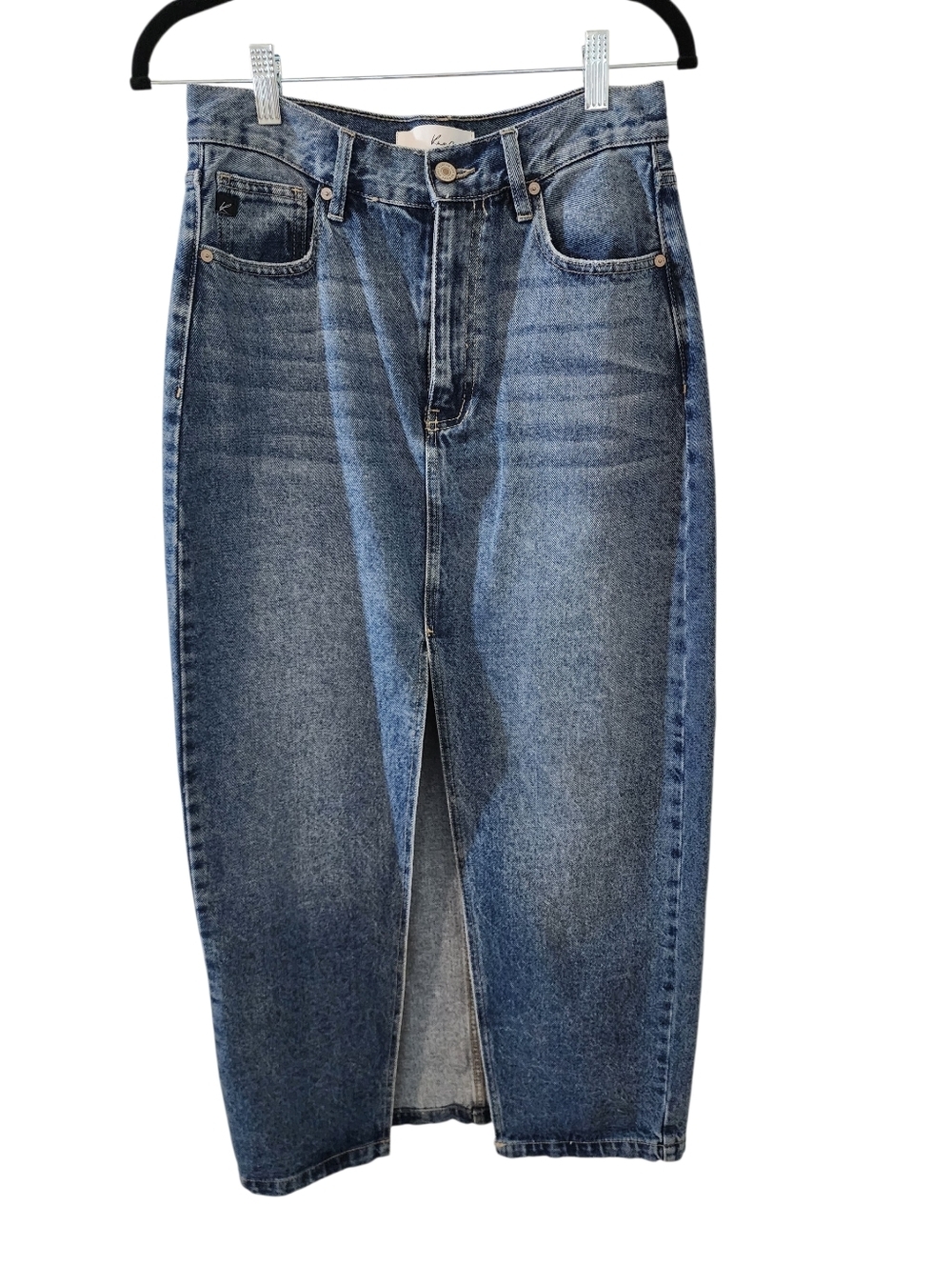 KanCan Denim Skirt with Front Slit – High Rise Blue Jean | Size Medium